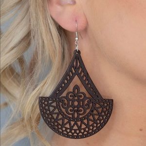 Tiki Sunrise - Brown - Wooden Filigree Earrings